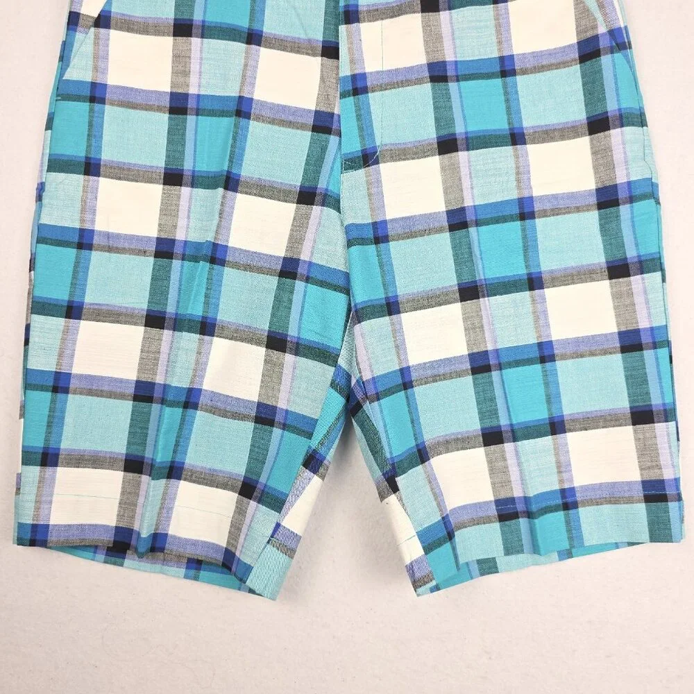 Loudmouth Men's Golf Shorts Sz 34 Plaid Blue Teal‎ Black 100% Cotton Preppy Bold